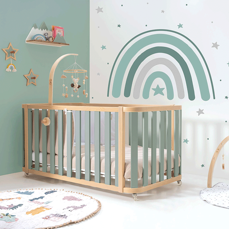 Cuna-cama-escritorio 70x140 cm (3en1) madera/verde · Crea Plus Dos · Alondra