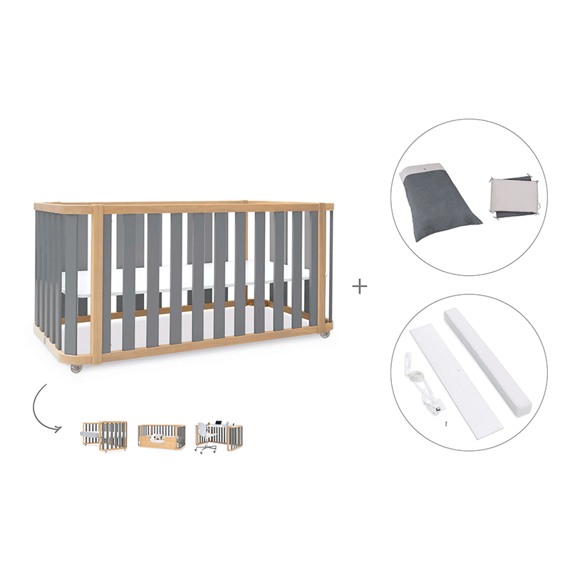 Cuna-cama-escritorio 70x140 cm (3en1) madera/gris · Crea Plus Dos · Alondra