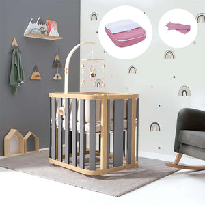 Minicuna de Colecho Ovalada + Colchón 55x70 cm (Madera/Gris) · Crea Plus Uno