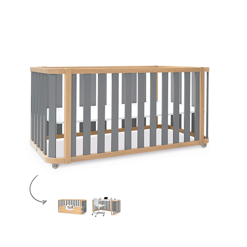 Cuna-cama-escritorio 70x140 cm (3en1) madera/gris · Crea Plus Dos · Alondra