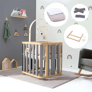 Minicuna de Colecho Ovalada + Colchón 55x70 cm (Madera/Gris) · Crea Plus Uno