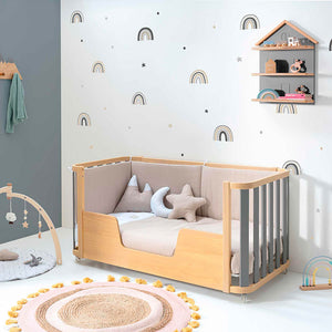 Minicuna-cuna-cama-escritorio (4en1) madera/gris · Crea Plus Tres