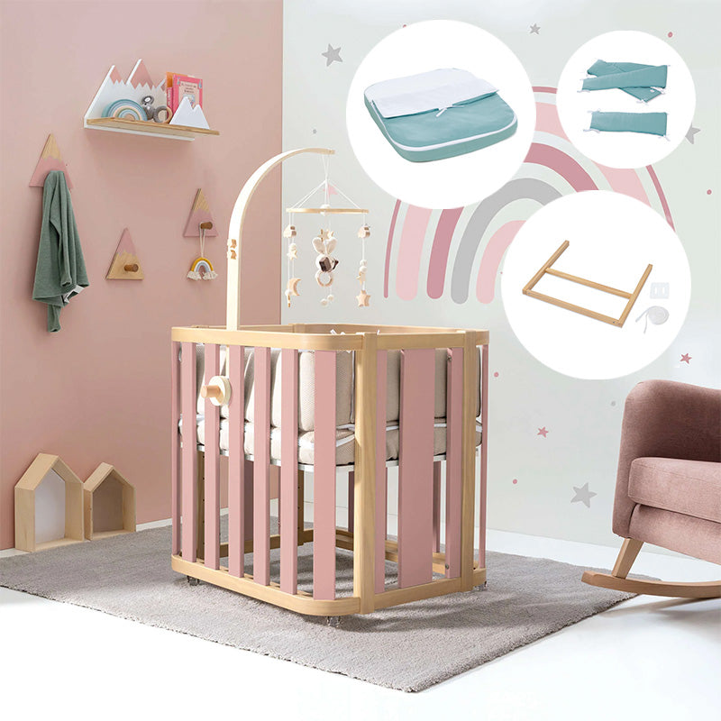 Minicuna de colecho ovalada + colchón 55x70 cm (madera/rosa) · Crea Plus Uno · Alondra