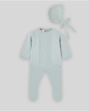 Conjunto de Jubón, Polaina y Capota Regalo OI 26-27 Verde Tiza - Paz Rodríguez - conjunto completo