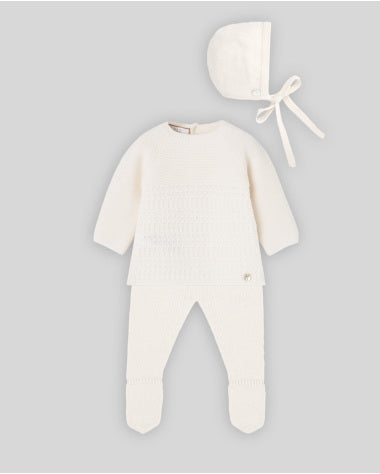 Conjunto de Jubón, Polaina y Capota Regalo OI 26-27 Crudo - Paz Rodríguez - conjunto completo