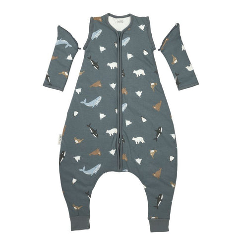 Pijama forrado Meyco Baby Arctic Multicolour TOG 2,5, vista con mangas desmontadas.