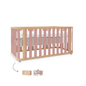 Cuna-Cama-Escritorio 70x140 cm (3en1) Madera/Rosa· Crea Plus Dos