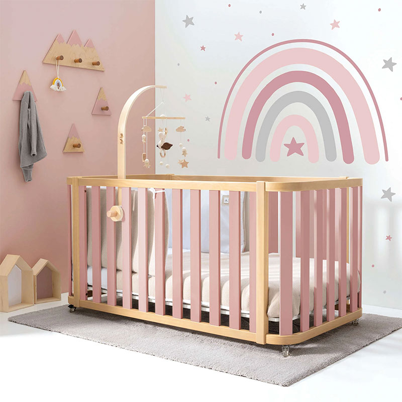 Minicuna-cuna-cama-escritorio (4en1) madera/rosa · Crea Plus Tres · Alondra