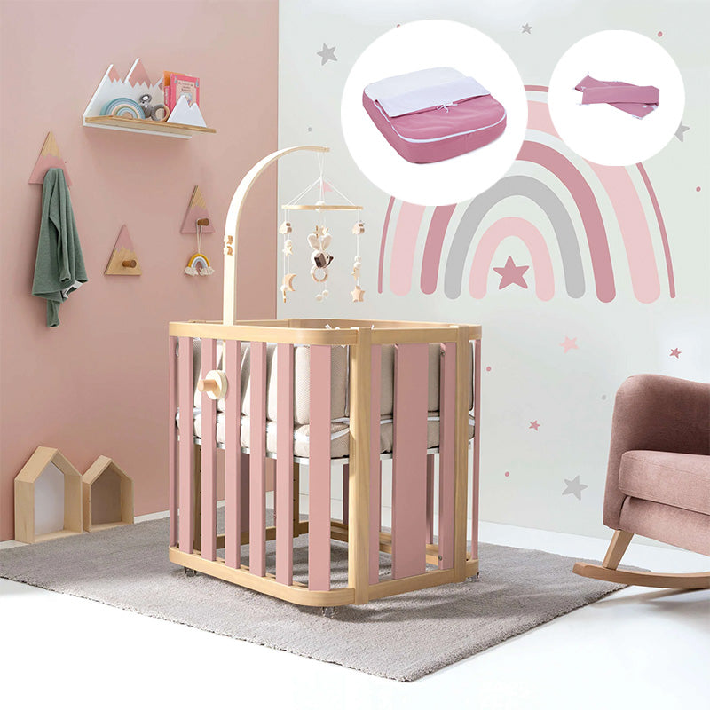 Minicuna de colecho ovalada + colchón 55x70 cm (madera/rosa) · Crea Plus Uno · Alondra