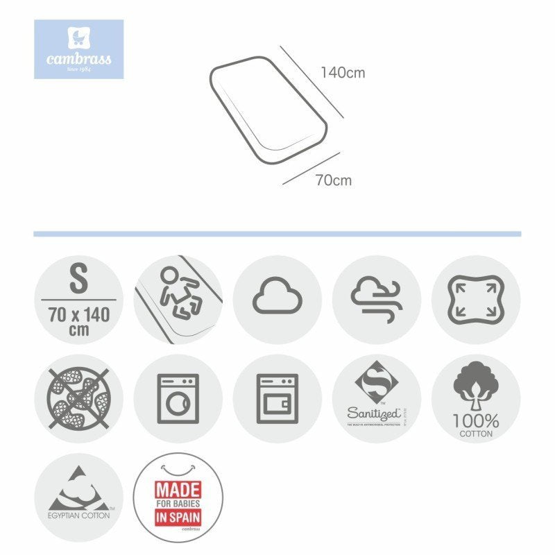 Sábana bajera blanca para cuna 70x140x19 cm Cambrass