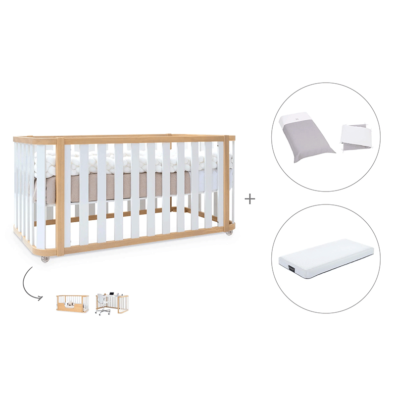 Cuna-cama-escritorio 70x140 cm (3en1) madera/blanco · Crea Plus Dos · Alondra