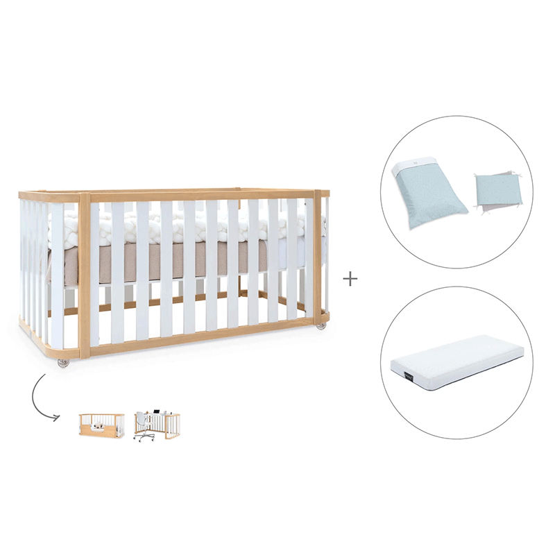 Cuna-cama-escritorio 70x140 cm (3en1) madera/blanco · Crea Plus Dos · Alondra