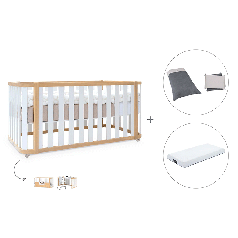 Cuna-cama-escritorio 70x140 cm (3en1) madera/blanco · Crea Plus Dos · Alondra