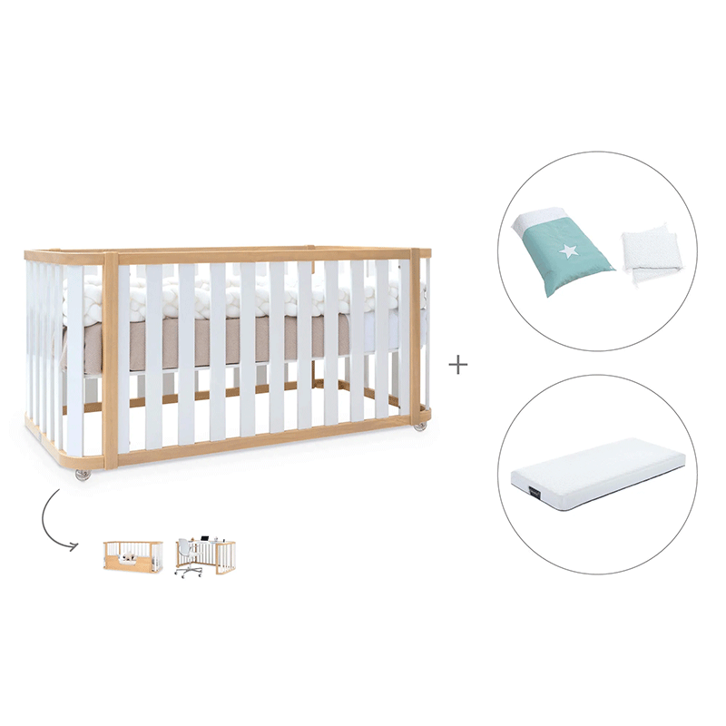 Cuna-cama-escritorio 70x140 cm (3en1) madera/blanco · Crea Plus Dos · Alondra