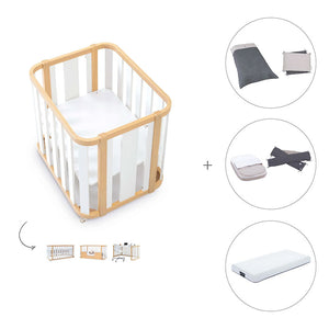 Minicuna-cuna-cama-escritorio (4en1) madera/gris · Crea Plus Tres