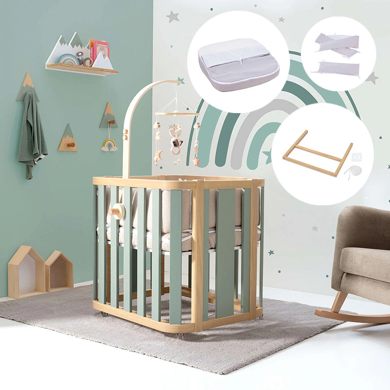 Minicuna de colecho ovalada + colchón 55x70 cm (madera/verde) · Crea Plus Uno · Alondra