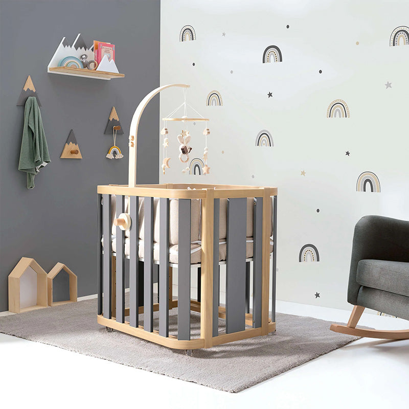 Minicuna de colecho ovalada + colchón 55x70 cm (madera/gris) · Crea Plus Uno · Petit Abú