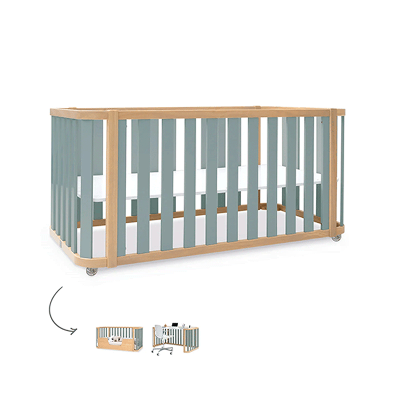 Cuna-cama-escritorio 70x140 cm (3en1) madera/verde · Crea Plus Dos · Alondra