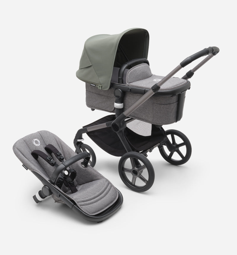 Carrito Bugaboo Fox 3 con capazo y silla Capota gris melange, fundas gris  melange, chasis negro